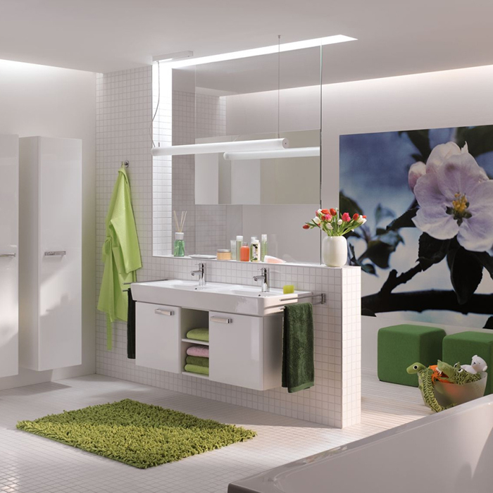 Geberit Renova Nr.1 Plan Раковина 130x48см., подвесная, без отв., двойная, цвет: белый