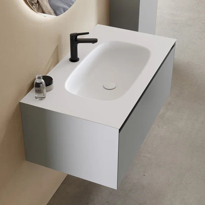 Verona Style Shape S Тумба подвесная с раковиной 90х50см, 1 выдв. ящик, цвет: M25 grey matt (серый матовый)