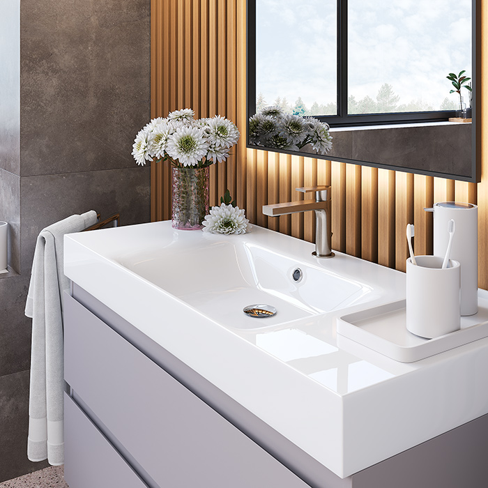 Dushlux Quadro Тумба подвесная 100x45см, с раковиной, 2 ящика, цвет: платиново-серый матовый