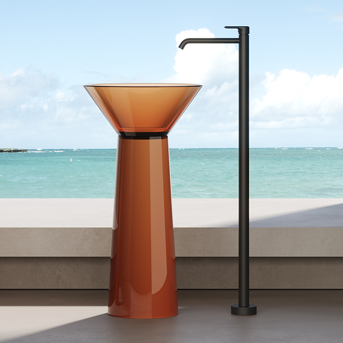 Dea Design Pedestal Basin Раковина 48x48x90см., напольная, без отв., Glasstech, прозрачная смола, цвет: Sunset R1