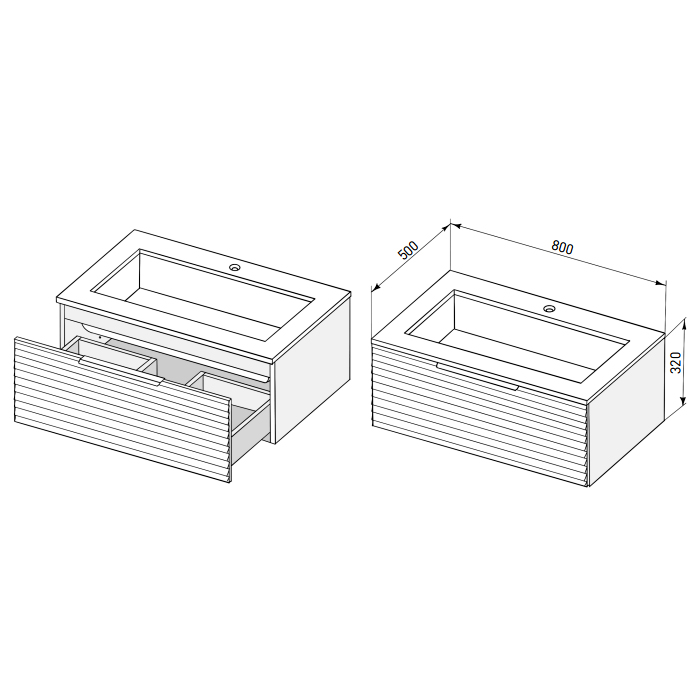 Salini Touch Тумба 80x50x32см., подвесная, с раковиной, 1 ящик, гор. фрез., цвет: Anthracite