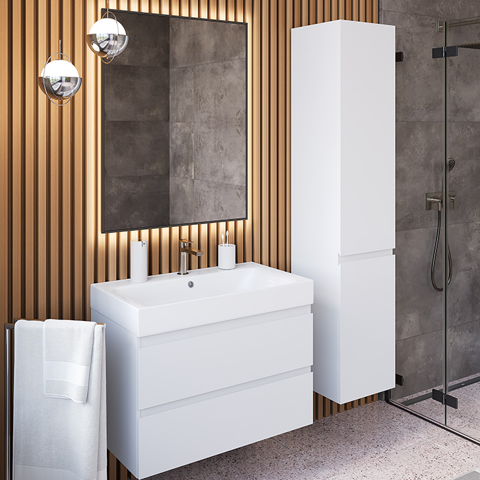 Dushlux Quadro Тумба подвесная 80x45см, с раковиной, 2 ящика, цвет: белый матовый