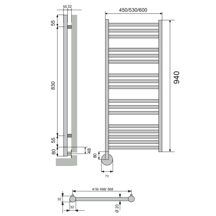 Neoinox Rondo Полотенцесушитель 94x60см, электрический, тэн, цвет: белый матовый
