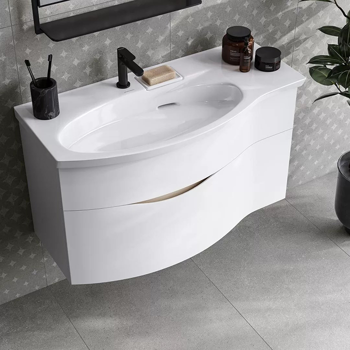 Kerama Marazzi Riva Раковина 100.7х48х15см., накладная, мебельная, с крепежом, левая, 1 отв., с переливом, цвет: белый глянцевый