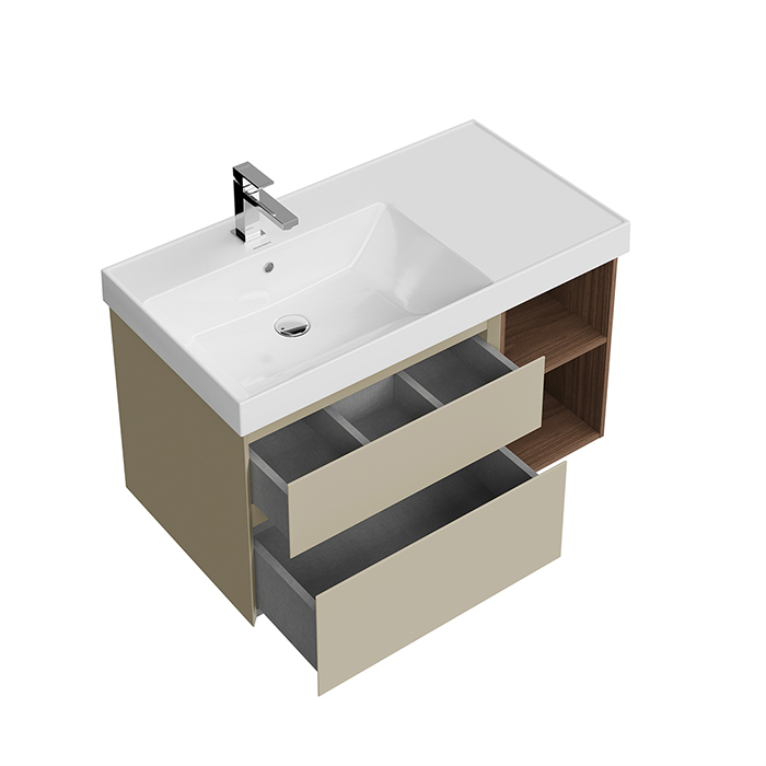 Kerama Marazzi Cubo Тумба 90см., подвесная, с ящиками, левая, цвет: лимо матовая/орех