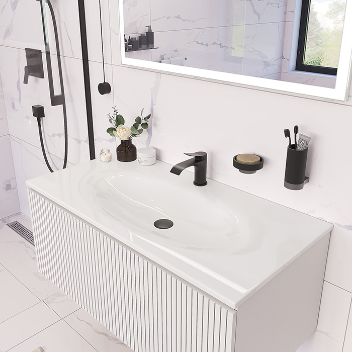 TW Shape Комплект мебели 102х52см., подвесной, с раковиной, 1 выдвиж. ящиком, механизмом push-to-open, цвет: белый матовый