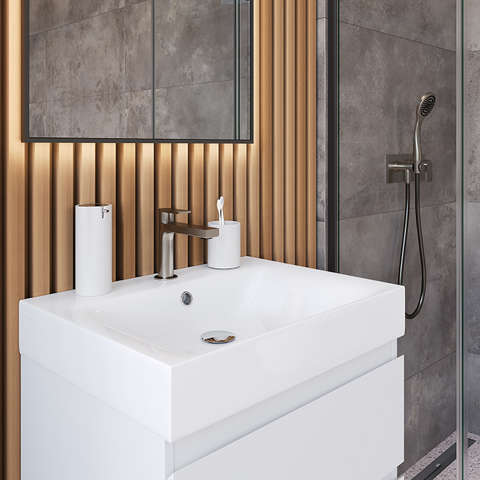 Dushlux Quadro Тумба подвесная 60x45см, с раковиной, 2 ящика, цвет: белый матовый