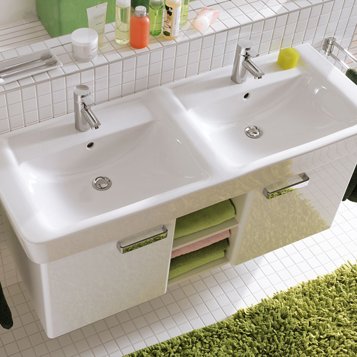 Geberit Renova Nr.1 Plan Раковина 130x48см., подвесная, без отв., двойная, цвет: белый