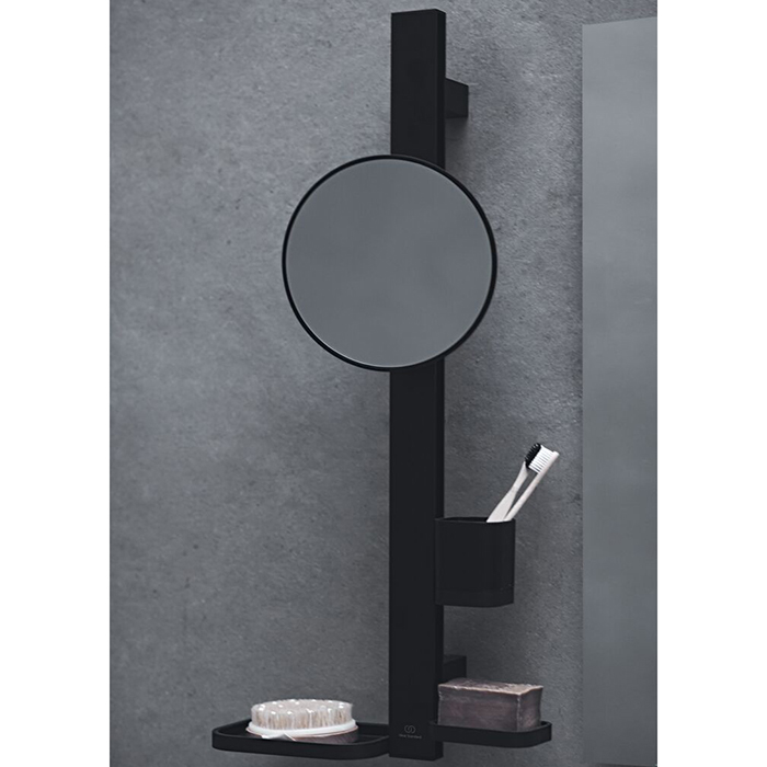 Ideal Standard Alu+ Комплект аксессуаров, штанга 70см., увеличительное зеркала 20см., полочки 20.8см., стаканчик, маленькие полочки 13см., цвет: Черный матовый