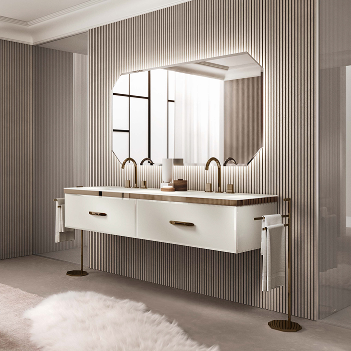 VITAGE milldue edition HILTON 07 Комплект мебели 90х55х31 см, подвесной, 2 раковины, зеркало, с подсветкой, цвет: стекло riso acidato