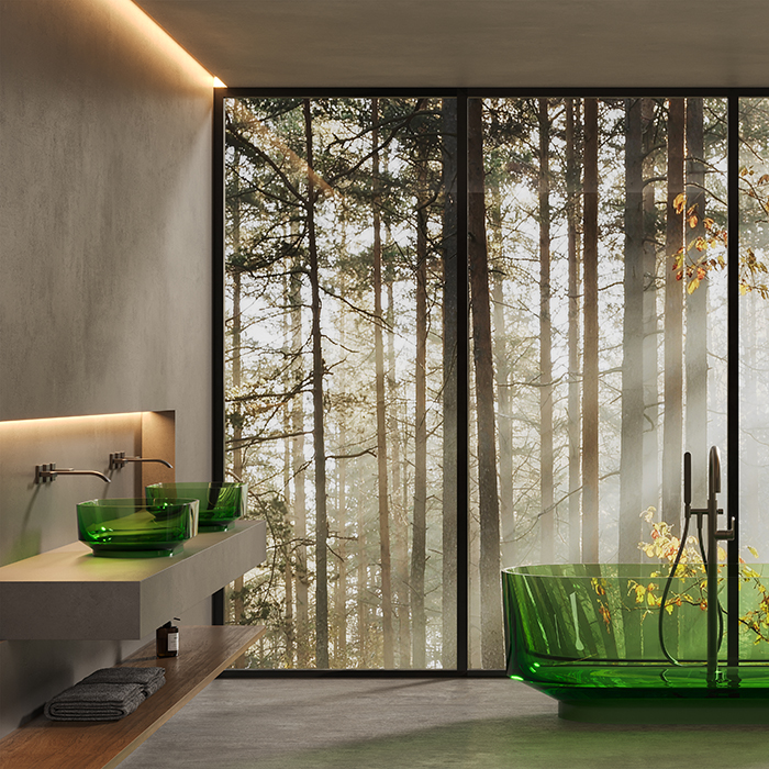 Dea Design Washbasins Раковина 56x36x15см., накладная, без отв., Glasstech, прозрачная смола, цвет: Emerald R3