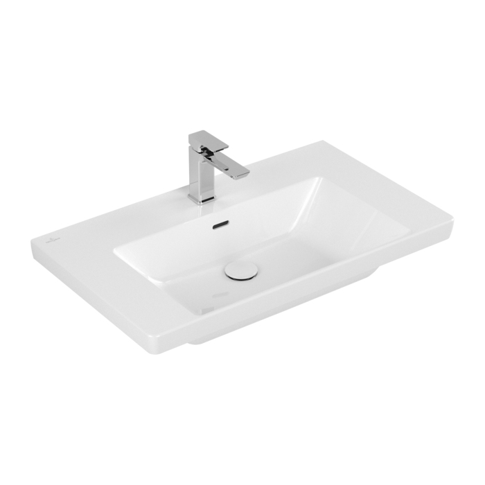 Villeroy&Boch Subway 3.0 Раковина 80х47х16.5см., 1 отв., подвесная, с антигрязевым покрытием CeramicPlus, с переливом, цвет: альпийский белый