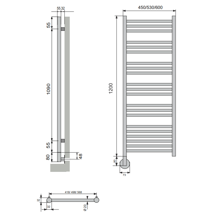 Neoinox Rondo Полотенцесушитель 120x60см, электрический, тэн, цвет: хром