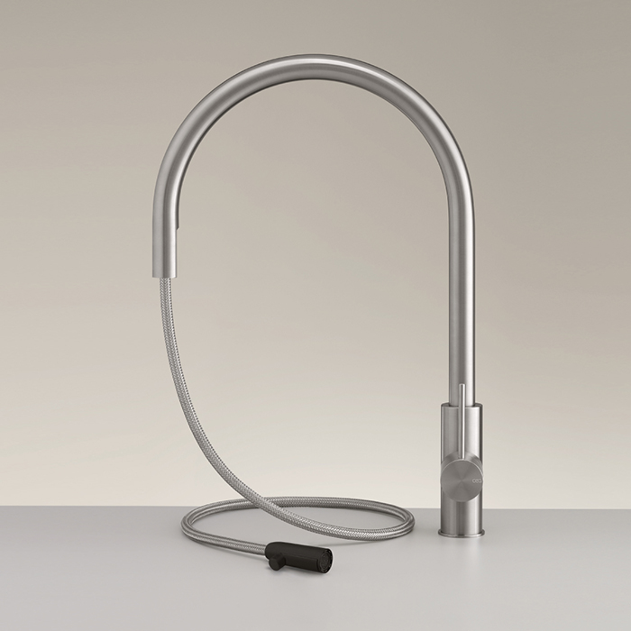 CEA Design MILO360 Смеситель для кухни, 1 отв., с вытяжным ручным душем и поворотным изливом, цвет: нержавеющая сталь