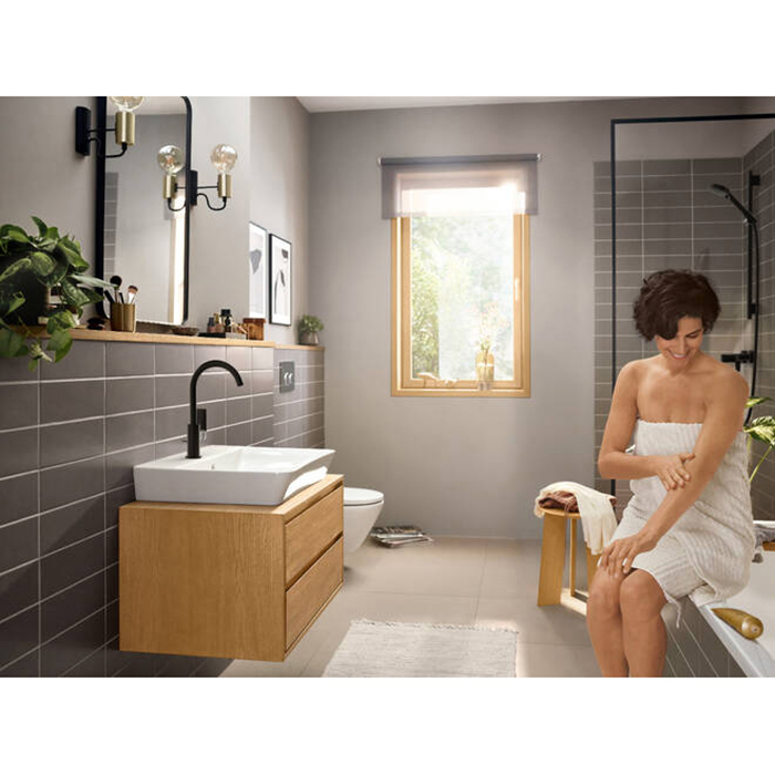 Hansgrohe Rebris E Смеситель для раковины, 1 отв., с поворотным изливом, с донным клапаном, цвет: черный матовый