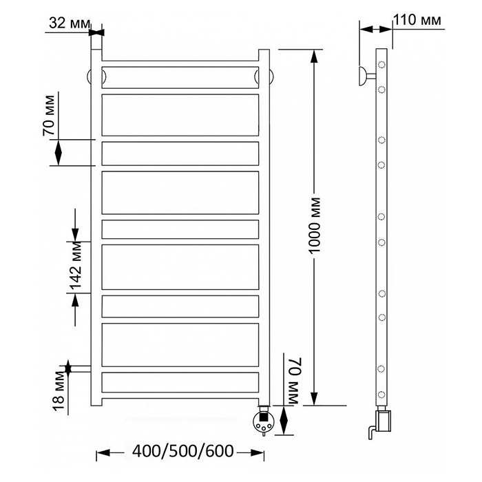 Secado Триада 2 Полотенцесушитель 50x100 см, электрический, цвет: бронза