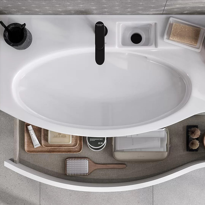 Kerama Marazzi Riva Раковина 100.7х48х15см., накладная, мебельная, с крепежом, левая, 1 отв., с переливом, цвет: белый глянцевый