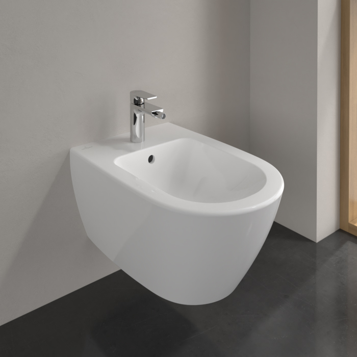 Villeroy&Boch Subway 2.0, Биде подвесное, 1 отверстие под смеситель, с переливом, 37x56.5см, с антигрязевым покрытием CeramicPlus, цвет: белый