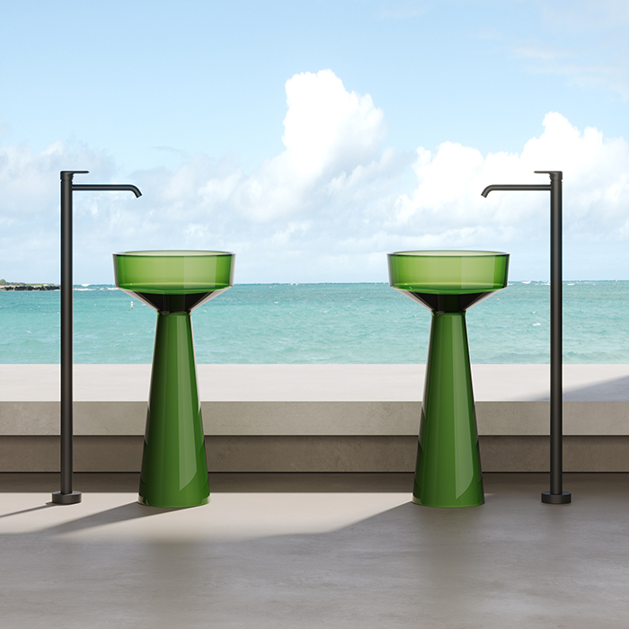 Dea Design Pedestal Basin Раковина 42.5x42.5x85см., напольная, без отв., Glasstech, прозрачная смола, цвет: Emerald R3