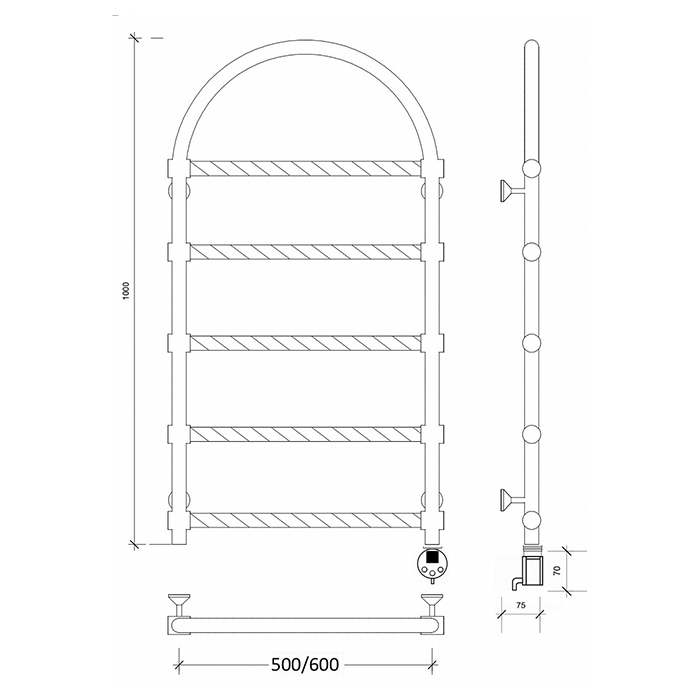 Secado Римини 2 Trenza Полотенцесушитель 50x100 см, электрический, цвет: бронза