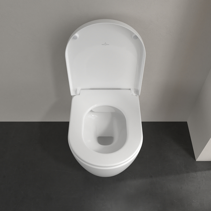 Villeroy&Boch Avento Унитаз 37x31см., подвесной, безободковый, с гориз. выпуском, с сиденьем микролифт, цвет: альпийский белый