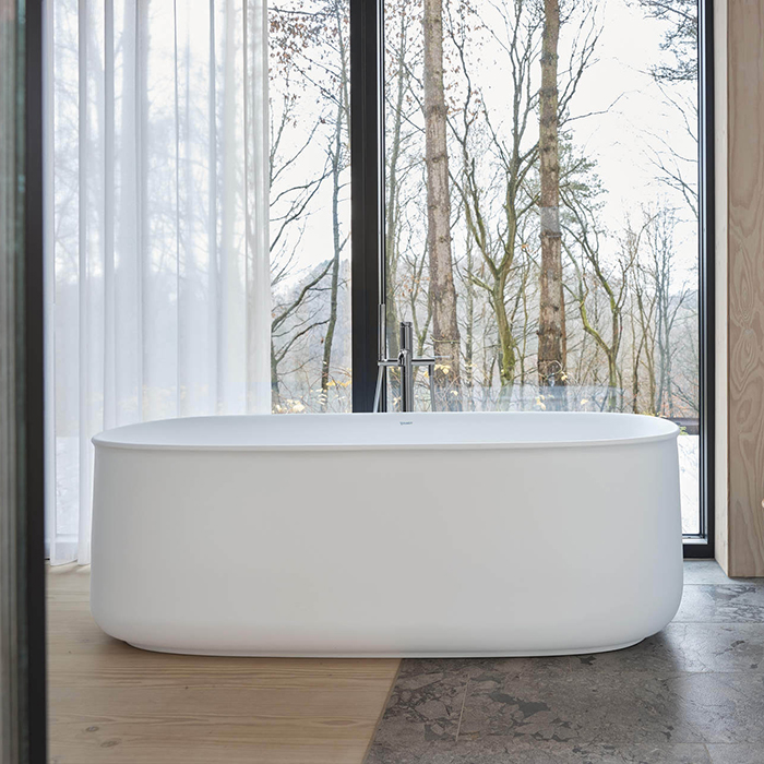 Duravit Zencha Ванна 160х85х60 см, отдельностоящая, с бесшовной панелью и рамой, с нажимным клапаном, DuroCast® Plus, цвет: белый матовый