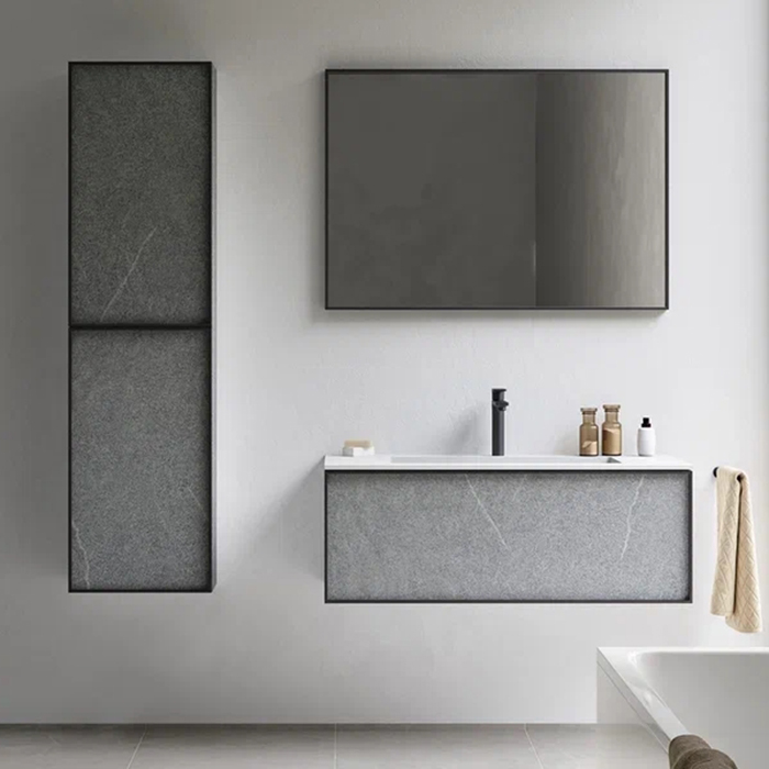 Verona Style Quadro Шкаф-пенал подвесной 40х25х150см., 2 распашных дверки в крашенной алюминиевой рамке, Dx/слева, LVS-панели, цвет: L14 Sardo grigio