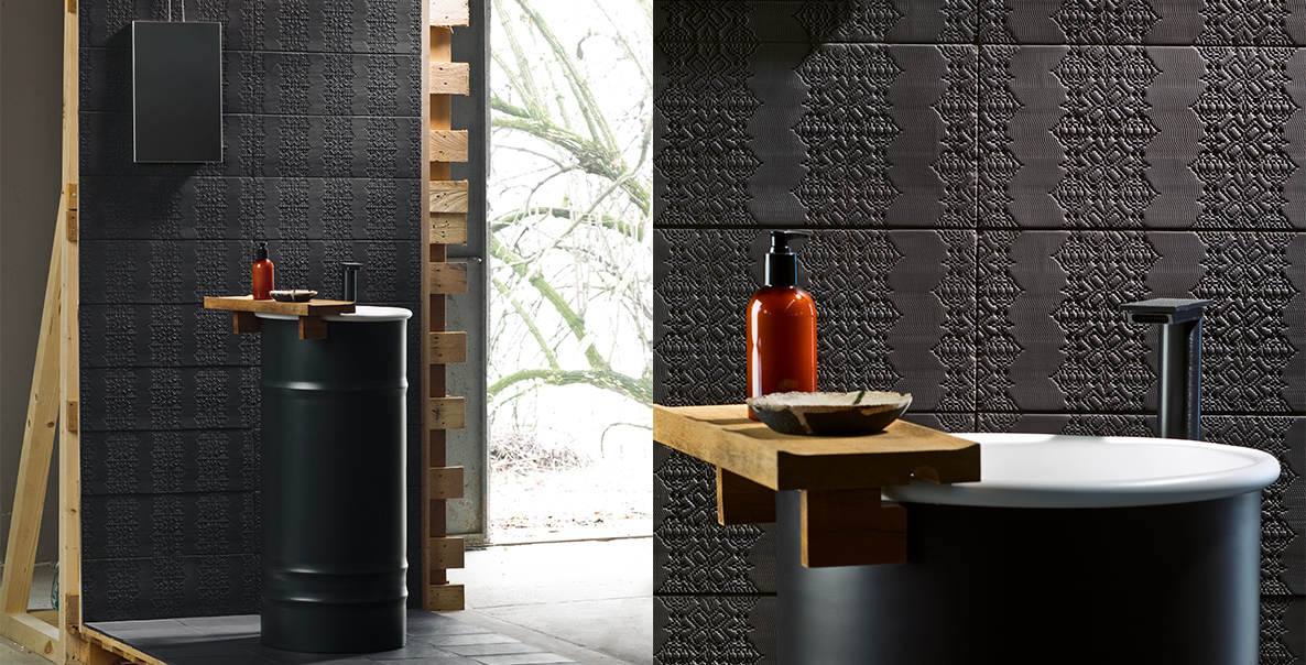 Mutina Bas Relif Керамогранит 18х54см, универсальный, неглазурованный, цвет: garland relief nero