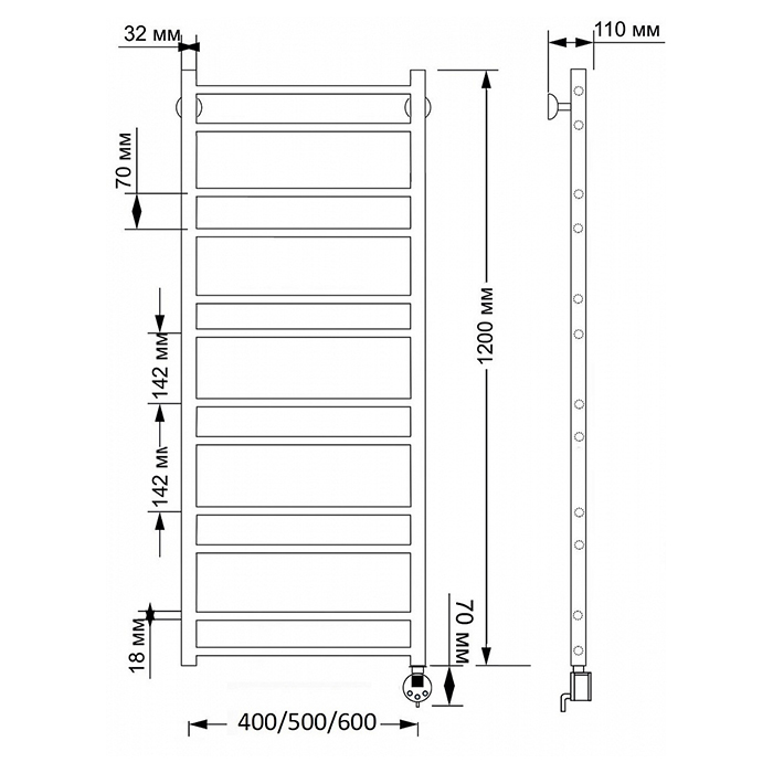 Secado Триада 2 Полотенцесушитель 60x120 см, электрический, цвет: бронза