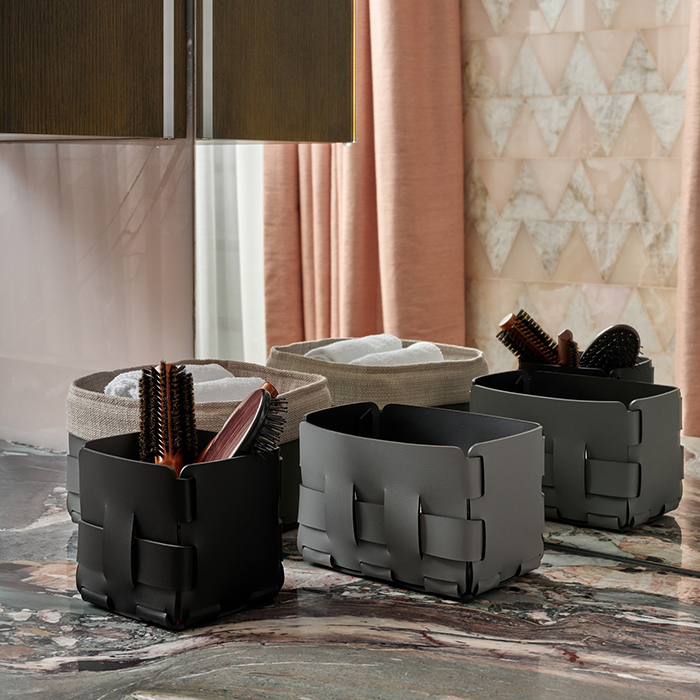 ADJ Корзинка Mini Bottega, 19x19xH13 см., цвет: серый/черный