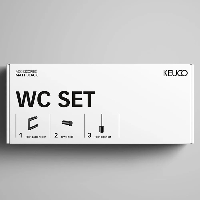 Keuco Plan Набор аксессуаров 3 в 1: Держатель т/б, крючок, ершик для туалета, цвет: черный матовый