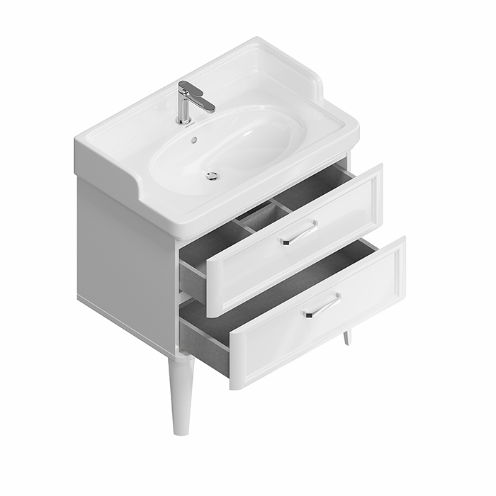 Kerama Marazzi Pompei Тумба 80см., подвесная, 2 ящика, цвет: белый глянцевый