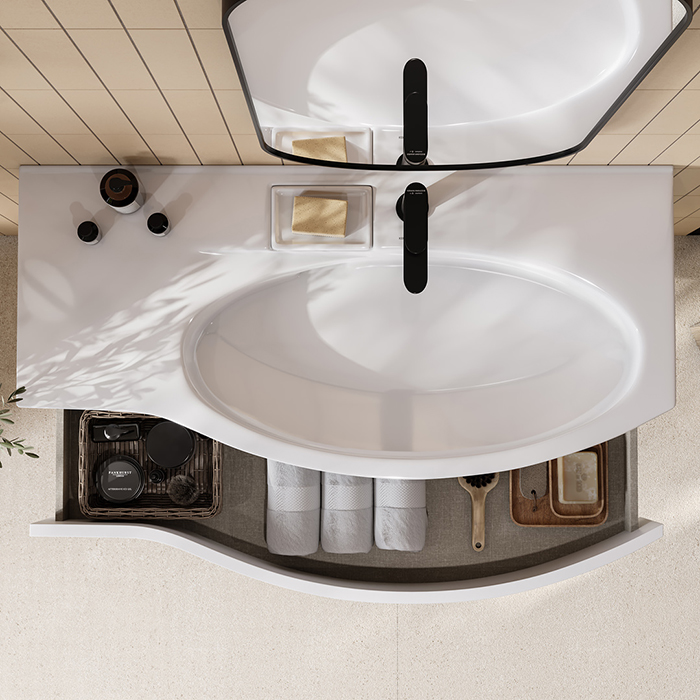 Kerama Marazzi Riva Тумба 100см., подвесная, с раковиной, правая, цвет: белый матовый
