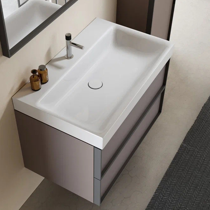 Verona Style Quadro Тумба подвесная с раковиной 100х50см, 2 выдв. ящика, ультраматовые Acrisoft-панели, цвет: A02 Stone gray