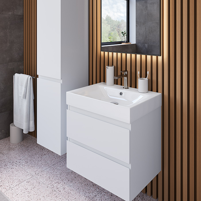 Dushlux Quadro Тумба подвесная 60x45см, с раковиной, 2 ящика, цвет: белый матовый