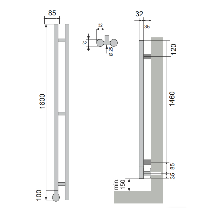 Neoinox Verto Полотенцесушитель 170x8.5см, электрический, box, цвет: белый матовый