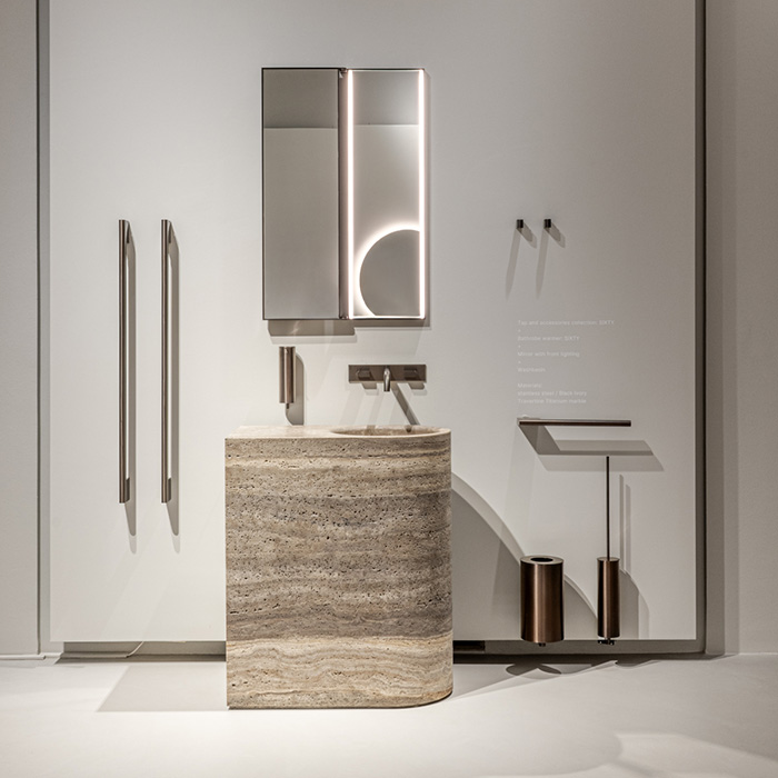 CEA Design SIXTY Раковина 74x44x87см, напольная, без отв., мрамор, слив в пол, цвет: Travertine Titanium