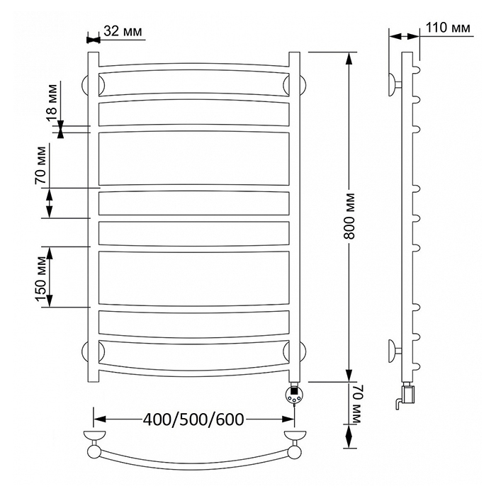 Secado Милан 3 Полотенцесушитель 50x80 см, электрический, цвет: бронза