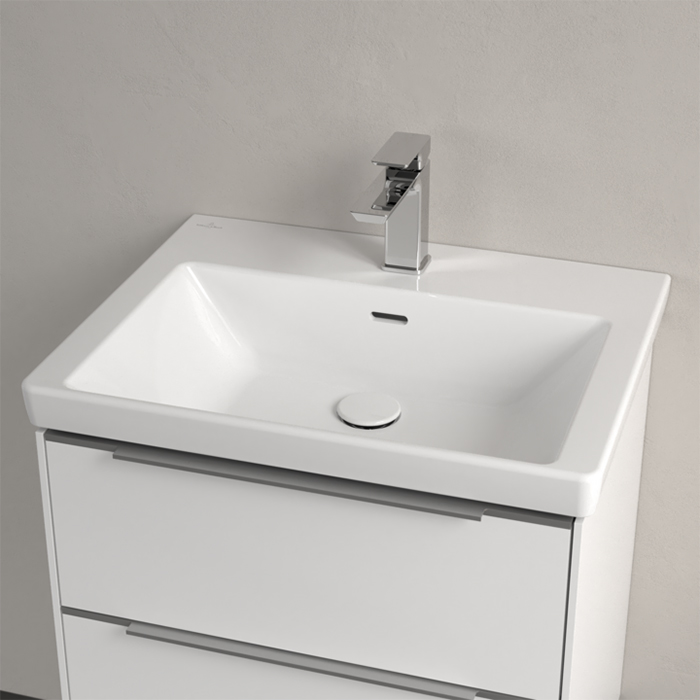 Villeroy&Boch Subway 3.0 Раковина 60х47х16.5см., 1 отв., подвесная, с антигрязевым покрытием CeramicPlus, с переливом, цвет: альпийский белый