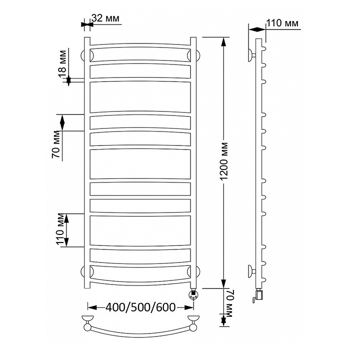 Secado Милан 3 Полотенцесушитель 60x120 см, электрический, цвет: бронза