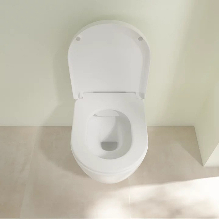 Villeroy&Boch Avento Унитаз 37x31см., подвесной, безободковый, с гориз. выпуском, с сиденьем микролифт, цвет: альпийский белый