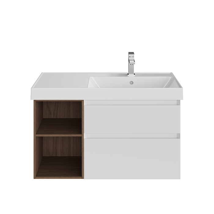 Kerama Marazzi Cubo Тумба 90см., подвесная, с ящиками, правая, цвет: белый матовый/орех