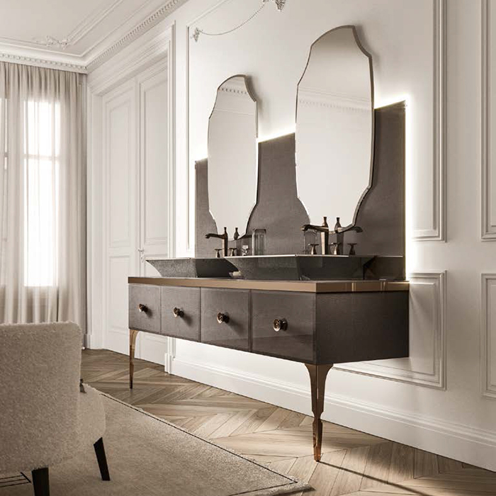 VITAGE milldue edition MAJESTIC 09 Комплект мебели 216х55х73 см, напольный, 2 раковины, 2 зеркала, с подсветкой, цвет: elephant bronze