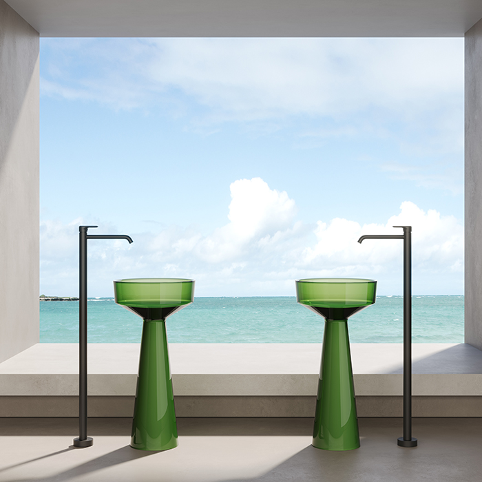 Dea Design Pedestal Basin Раковина 42.5x42.5x85см., напольная, без отв., Glasstech, прозрачная смола, цвет: Emerald R3