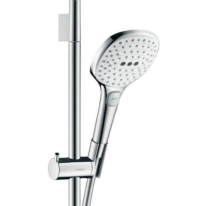 Hansgrohe Raindance Select E Душевой набор: штанга 90см, ручной душ, 3jet (Rain, RainAir, WhirlAir), мыльница, шланг, цвет: белый/хром