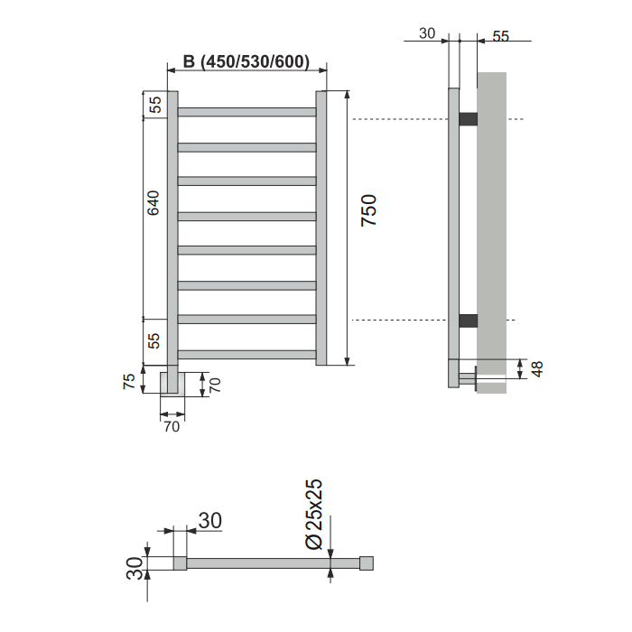 Neoinox Quadro Полотенцесушитель 75x45см, электрический, box, цвет: черный матовый