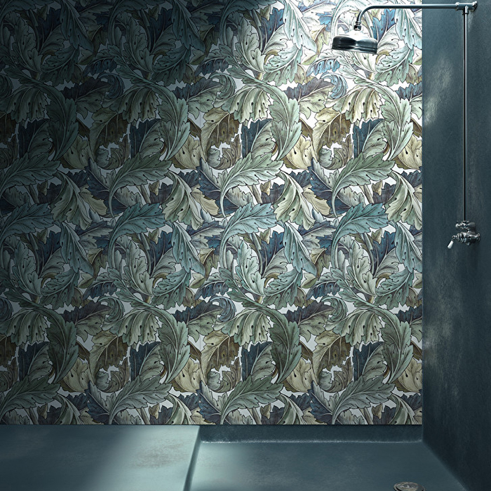 Devon&Devon Decor Slabs Керамогранит 120x240см, универсальная, глазурованнаный, декор: acanthus painted blue