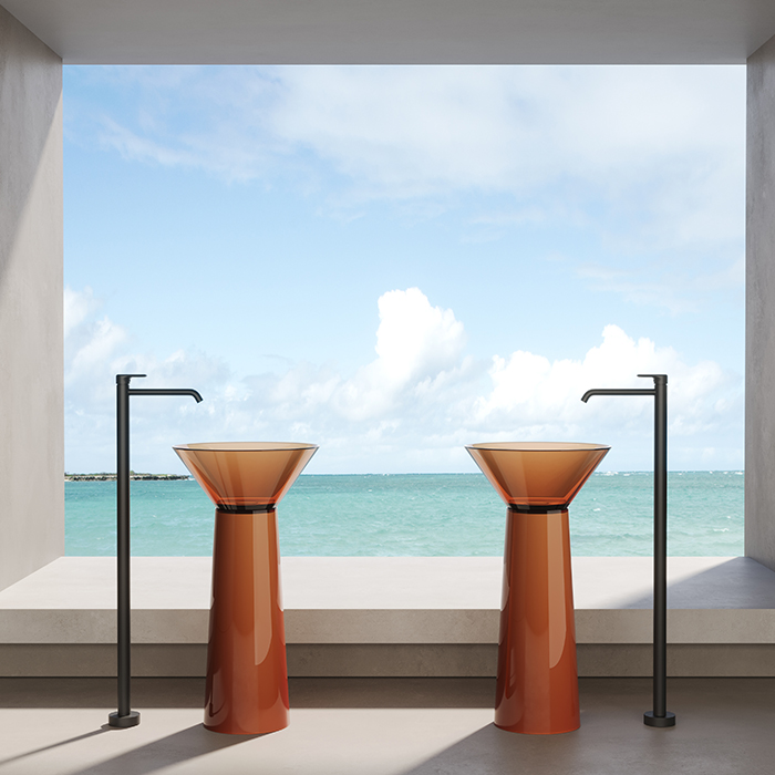 Dea Design Pedestal Basin Раковина 48x48x90см., напольная, без отв., Glasstech, прозрачная смола, цвет: Sunset R1