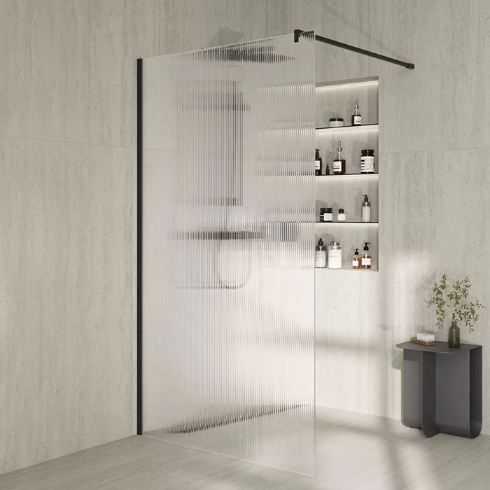 Kerama Marazzi Cristallo Душевое ограждение 120x210см., рифленое стекло, цвет: черный матовый