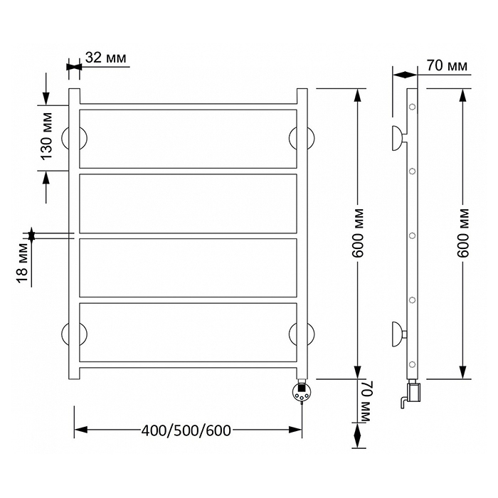 Secado Триада 1 Полотенцесушитель 60x60 см, электрический, цвет: бронза